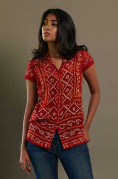 Bandhani Shirt, Stylish Tunic, Western Wear Outfits, Tunic Designs