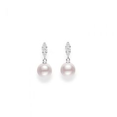 White Gold Pearl Earrings With Diamond Dangle, White Gold Pearl Drop Bridal Earrings, White Gold Pearl Drop Earrings Fine Jewelry, Elegant Bridal Earrings In White Gold With Sparkling Stones, White Gold Hallmarked Pearl Earrings, Elegant Earrings With Sparkling Round Cut Stones, Elegant Hallmarked White Gold Bridal Earrings, Formal Bridal Earrings With Sparkling Stones In White Gold, Formal Drop Pearl Earrings With Sparkling Stones