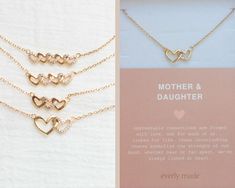 each necklace sold separately mother & daughter unbreakable connections are forged with love. one for each of us... linked for life. these interlocking charms symbolize the strength of our bond. whether near or far apart, we're always linked at heart. choose your pendant with 2 hearts, 3 hearts, 4 hearts or 5 hearts. linked asymmetrical open hearts with pave cubic zirconias. available in sterling silver, 18k gold plated or 18k gold vermeil. perfect gift for mother or gift for daughters. grab one Mothers Daughter, Mother And Daughters, Mother Daughters, 3 Hearts, 2 Hearts, Mother Daughter Necklace, Daughter Necklace, Two Hearts, Mother Daughter