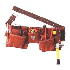 a tool belt with tools in it and two wrenches hanging from the back pocket