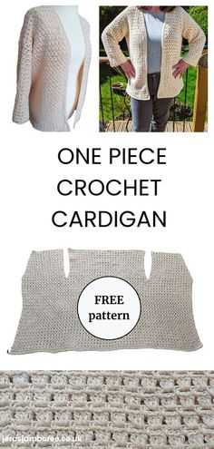 a crochet cardigan pattern is shown with the instructions