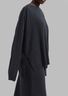 Color: Charcoal Midweight merino wool fabric Regular fit Crew neck Rib knit Side slits Slip-on style Unlined 100% Merino Wool Dry Clean By The Frankie Shop. Imported Merino Wool Fabric, Denim Suit, The Frankie Shop, Frankie Shop, Sleeveless Turtleneck, Roll Neck Sweater, Paris Woman, By Malene Birger, Leather Texture