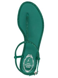 Diana leather sandals with sequins, featuring a thong style and ankle straps. Composition: | René Caovilla Women's diana Sandals in Green | SS23 Rene Caovilla Sandals, Coral Sandals, Trendy Shoes Sneakers, Rene Caovilla, Trendy Shoes, Ankle Straps, Thong Sandals, Leather Sandals, Calf Leather