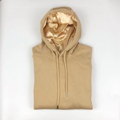 Satin lined hoodie is more than like a hair bonnet. Lined with luxury satin. Does not dry out your hair! Promotes stronger, shinier hair. Reduces frizz and promotes moisture retention Protects from hair loss and breakage. This hoodie is thick one, made with heavy cotton fabric. 92% Cotton and 8% polyester. It is lined with velvet which is super soft and warm and will not lint at all. Check size chart before purchasing. Please refer to the height and weight suggestion for each size. The size is s Hair Bonnet, Lined Hoodie, Khaki Color, Shiny Hair, Cotton Hoodie, Height And Weight, Heavy Cotton, Cotton Fabric, Size Chart