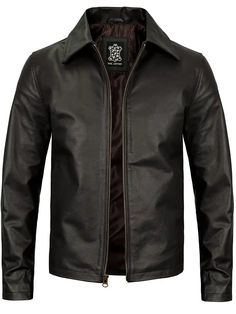 Introducing the Harrington Men's Dark Brown Shirt Collar Cowhide Leather Jacket – a remarkable blend of classic elegance and rugged durability. This jacket captures the essence of timeless fashion, offering a versatile and stylish choice for the modern man. Specification: 100% Real cowhide leather Internal polyester lining Front zip closure and shirt collar style Two outer and two inside pockets Available in Dark brown color Check measurements via size chart for a better fit. The colors of the original product may slightly vary from what you see on your screen due to photographic lighting and different screen calibrations. Classic Leather Jacket For Fall, Classic Business Leather Jacket With Double-needle Sleeve, Classic Collared Leather Outerwear, Classic Single Breasted Leather Jacket, Masculine Business Leather Jacket With Long Sleeves, Fall Classic Collared Biker Jacket, Classic Collared Leather Jacket For Fall, Masculine Leather Business Jacket, Classic Brown Biker Jacket