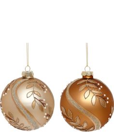 two christmas balls with gold and silver decorations