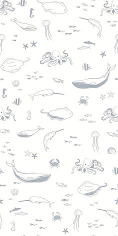 an ocean scene with many different types of animals and sea creatures on it's surface