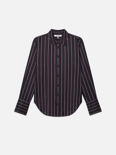 THE STANDARD SHIRT NAVY STRIPE MULTI Pinstripe Shirt, Frame Store, Navy Stripes, Silk, My Style, Navy, Collar, Frame