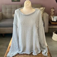 The Awesome Slouchy Light Blue Pullover From Three Birds Nest Is Slightly Sheer, Oversized, And Perfect For Layering. The Raw Edge Hem Is A Nice Boho Detail. I Purchased This Last Year And It Has Never Been Worn. Size Medium. 100% Polyester. Light Blue Oversized Long Sleeve Sweater, Oversized Light Blue Top For Fall, Oversized Light Blue Long Sleeve Sweater, Light Blue Cozy Long Sleeve Tops, Oversized Light Blue Tops For Fall, Oversized Light Blue Cotton Sweater, Blue Lagenlook Tops With Relaxed Fit, Light Blue Cozy Cotton Top, Light Wash Relaxed Fit Long Sleeve Blouse