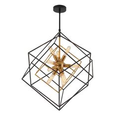 a chandelier with four lights in the shape of a cube, on an isolated white background