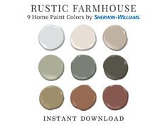 Rustic Farmhouse Wall Colors, Rustic Color Palette For Home, Farmhouse Living Room Paint Colors, Log Cabin Interior Paint Colors, Colonial Color Palette, Farmhouse Cottage Interiors