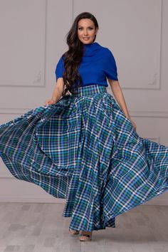 "This extended full circle skirt is made from six meters of pure cotton textile, a versatile maxi design you can wear casually or at a party! One day you may wear it with your All-Stars, and you got a casual summer style. In the evening you can put your high heels on, and you can walk on the red carpet 𝙺 𝙴 𝚈   𝙵 𝙴 𝙰 𝚃 𝚄 𝚁 𝙴 𝚂 - Full Length skirt - Fit & flare - Pleated - Side pockets - Zipper at the back ⚜Fabulous and luxurious designs made to flatter your femininity⚜ ⚜ 𝙿 𝙴 𝚁 𝚂 𝙾 Green Cotton Full Maxi Skirt, Cotton Long Voluminous Pleated Skirt, Cotton Flared Pleated Skirt With Lining, Cotton Flared Pleated Skirt With Lined Skirt, Cotton Pleated Skirt With Lined Flared Design, Cotton Fitted Flared Maxi Skirt, Fitted Cotton Flared Maxi Skirt, Cotton Full Pleated Lined Skirt, Cotton Full Pleated Skirt With Lining