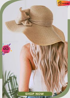 Khaki Ribbon Bow Decor Wide Brim Straw Hat Wide Brim Straw Hat, Bow Decor, Ribbon Bow, Wide Brimmed, Straw Hat, Ribbon Bows, Straw, On Sale, Ribbon