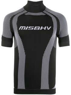 Black/white Sport Active logo T-shirt from MISBHV featuring patterned jacquard, jacquard logo motif, high neck, short raglan sleeves and stretch design. Top Designer Brands, T Shirt Vest, Sports Logo, High End Fashion, Black Logo, Sport T Shirt, Shirt Print, Tshirt Logo, Logo Print