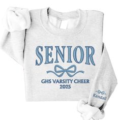 PRICES MAY VARY. The Personalized senior 2025 sweatshirt is a fantastic way to commemorate the significant achievement of graduating from high school. It serves as a tangible and meaningful reminder of the hard work and dedication put into reaching this milestone. Crafted from top-quality materials, this sweatshirt is not only stylish but also exceptionally comfortable, making it perfect for casual wear or as an extra layer during outdoor activities. Customization options allow for personal touc Senior Sweaters, Senior Mom Shirts, Cheer Merch, Senior Sweatshirts, Varsity Cheer, Sweatshirt Ideas, School Shirt Designs, Spirit Store, Cheer Coach