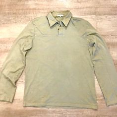 Nwot Perfect Condition James Perse Lovely Olive Pullover Long Sleeve Polo Shirt. So Soft, Pretty Gorgeous. Medium. Khaki Spread Collar Tops For Fall, Khaki Tops With Spread Collar For Fall, Collared Top With Placket For Fall, Fitted Long Sleeve Khaki Shirt, Green Fitted Top With Spread Collar, Fitted Green Top With Spread Collar, Cotton Top With Spread Collar For Fall, Fall Top With Spread Collar And Placket, Fall Workwear Shirt With Polo Collar