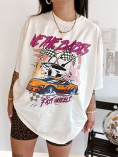 WTB Racing Tee – We The Babes Average Wedding Dress Cost, Printed Tshirt Outfit, Aesthetic Tshirts, Tee Shirt Oversize, T Shirts Oversized, Tshirt Aesthetic, Smart Closet, Half Sleeve Women, Printed Tshirts