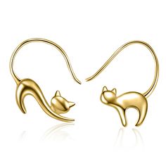 PRICES MAY VARY. 🐱【Design of Gold Cat Earrings】: The sterling silver polished cute cat earrings is really cute,pull through design, elegant and pretty, best choice for daily wear. The gold hoop earrings will shine in every turn, suitable for any clothes and occasions,an exquisite beauty which will adorn you to be more amazing. 🐱【Material of Cat Earrings 】:This gold plated cat earrings is made of 925 sterling silver, high polish finishing and tarnish resistant, this cat jewelry won't change col Gold Cat Earrings, Girls Christmas Gifts, Black Cat Earrings, Gifts For Aunt, Black Onyx Earrings, Sterling Silver Cat, Animal Earrings, Onyx Earrings, Cat Jewelry