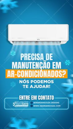 an air conditioner advertisement with snowflakes in the background