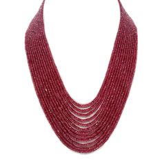 Natural Ruby Gemstone Necklace Beaded Necklace Faceted Rondelle 3-5mm Loose Stone Necklace 12 Strands  Gemstone   - Ruby  Size         - 3-5mm Color     - Red Shape - Rondelle  Strands - 12 line Necklace  weight - 840-980crt aprox. Ruby Beads Necklace Designs, Semi Precious Necklace, Ruby Color, Sapphire Beads, Faceted Bead Necklace, Ruby Emerald, Red Necklace, Ruby Necklace, Ruby Jewelry