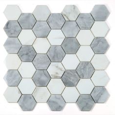 hexagonal marble mosaic tile in white and grey