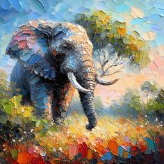 an oil painting of an elephant in the wild