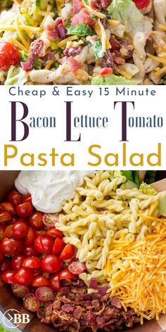 pasta salad with bacon, lettuce and tomatoes in it