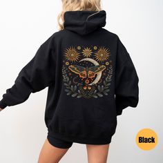 Luna Moth Hoodie | Luna Moth Clothing | Moon Phases | Mystic Moon and Moth Hoody | Celestial Hoodie | Moth Goblincore Hoodie Matching T-Shirt: https://printworkshopcompany.etsy.com/listing/1748270529/celestial-lunar-moth-comfort-colors Matching Sweatshirt: https://printworkshopcompany.etsy.com/listing/1748340043/luna-moth-sweatshirt-luna-moth-clothing ** HOW TO ORDER 1. Check our photos for sizing and color options.  2. Select your size and color from the drop-down menus.  3. Click "ADD TO CART" Moth Clothing, Celestial Hoodie, Moth Sweatshirt, Moth Hoodie, Lunar Moth, Mystic Moon, Colors Matching, Matching Sweatshirts, Luna Moth