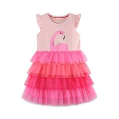 Get your little one ready for summer with our FLAMINGO layered tulle dress! This cute pink dress features a playful flamingo print and fly sleeves, perfect for your baby girl to stay cool and stylish. A must-have for any summer occasion! Layered Tulle Dress, Pink Toddler Dress, Tulle Tutu Dress, Girls Short Dresses, Flamingo Dress, Vestidos Color Rosa, Summer Cartoon, Tulle Tutu, Girls Dresses Summer