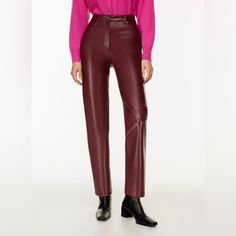 Rich Burgundy Faux Leather Pants. New With Tags! Fitted Burgundy Pants For Fall, Fitted Burgundy Winter Bottoms, Chic Burgundy Pants For Spring, Burgundy Bottoms For Fall Workwear, Chic Burgundy Workwear Pants, Burgundy Straight Pants For Workwear, Burgundy Straight Pants For Work, Fitted Burgundy Pants For Winter, Burgundy Straight Work Pants