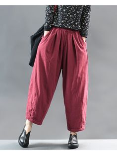 Sku CY-!40067 Type Pants Seasons Winter , Autumn Occasion Vintage , Going out Feature Elastics Style Bloomers , Loose Material Cotton Color BLACK,WINE RED,NAVYBLUE Size FREE SIZE Size Chart: Please consult the size chart we provide for this item's measurements to help you decide which size to buy. Please note: There may be 1-3cm differ due to manual measurement. INCH Waist Hips Thigh Length FREE SIZE 27.56-39.37 55.91 34.65 35.83 Burgundy Bottoms With Pockets For Fall, Burgundy Bottoms With Pockets, Burgundy Cotton Wide Leg Pants, Burgundy Long Pants With Pockets, Burgundy Wide Leg Bottoms For Spring, Burgundy Wide-leg Bottoms For Spring, Casual High Waist Burgundy Pants, Vintage Ankle Pants For Fall, Casual Burgundy Cotton Pants