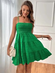 New In – Page 6 Fitted Pleated Sundress For Summer, Casual Pleated Summer Dresses, Green Pleated Dress With Spaghetti Straps, Fitted Pleated Summer Sundress, Fitted Summer Sundress With Pleats, Casual Fitted Pleated Sundress, Pleated Sundress For Summer, Trendy Solid Green Dress, Trendy Green Solid Color Dress