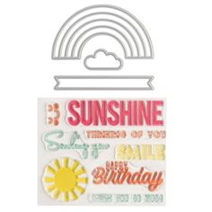 a card with the words sunshine on it and a rainbow in the sky above it