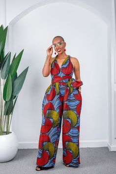 African jumpsuit, African clothing for women Woman palazzo romper with elastic waist and side pockets. It can be styled in different ways - Pants are 42 inches long from waist to hem. ** This is the same length as the African Print maxi skirts that are sold in this store **   Color: Exactly as pictured- Casual Multicolor Wide-leg Jumpsuits And Rompers, Casual Multicolor Wide Leg Jumpsuits And Rompers, Casual Multicolor Jumpsuits And Rompers With Elastic Waistband, Casual Fitted Jumpsuits With Wide-leg Pants, Casual Fitted Wide-leg Jumpsuits And Rompers, Ankara Jumpsuits For Women, Jumpsuit Ankara, Ankara Jumpsuit Styles, African Jumpsuit