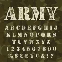 an army font and numbers on camouflage background