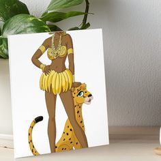 a drawing of a woman in a costume with a cheetah art board print