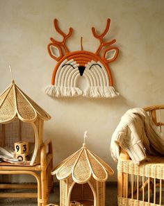 Kleine Tijntje Macreme Deer Wall Decor Wild Theme, Small Crochet Gifts, Baby Wreath, Jungle Wall, Bamboo Chair, Deer Wall, Kids Table, Kids Table And Chairs, Woodland Theme