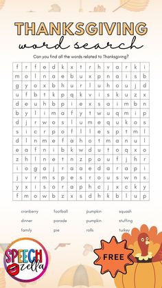 a thanksgiving word search for kids