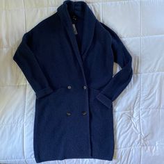 J. Crew Navy Cowl Neck Long Cardigan Sweater. New With Tags. Never Worn. Size: M Cozy Blue V-neck Outerwear, Blue V-neck Outerwear For Fall, Blue Winter Workwear Cardigan, Blue Winter Cardigan For Work, Blue Fitted Warm Outerwear, Blue Shawl Collar Cardigan For Fall, Blue Shawl Collar Outerwear For Fall, Fitted Cozy Blue Outerwear, Fitted Blue Cozy Outerwear