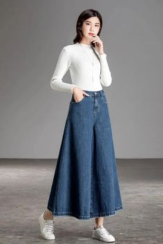 Casual Wide Leg Ankle Length Jeans Pants – Tomscloth Ankle-length Pants For Fall, Baggy Ankle-length Bottoms For Fall, Denim Bottoms For Winter, Winter Stretch Wide Leg Pants, Winter Denim Bottoms, Baggy Ankle-length Pants For Fall, Baggy Full Length Bottoms For Fall, Fall Non-stretch Ankle-length Pants, Stretch Ankle-length Bottoms For Fall