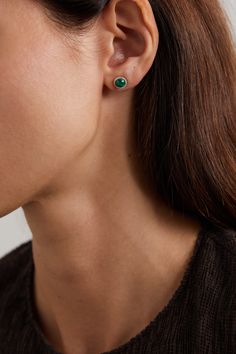 Simple yet glamorous, Mateo's earrings are set with marbled malachite framed by a halo of glittering diamonds - the white gold settings make them sparkle even more. They're handmade from 14-karat yellow gold and will serve you well during the day or night. Elegant Emerald Earrings With Bezel Setting, Gold Diamond Hoop Earrings, Malachite Earrings, Diamond Glitter, Gold Pearl Earrings, During The Day, Diamond Hoop Earrings, Green Earrings, Yellow Gold Earring