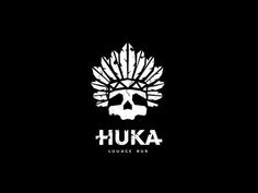 a black and white logo with the words huka written on it in front of a skull