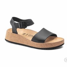 Brand New, With Tags, No Box Birkenstock Styles, Black Birkenstock, Birkenstock Black, Platform Wedge Heels, Calf Muscles, Birkenstock Shoes, Shoes Brand, Platform Wedge, Back Strap