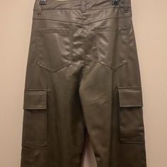 Zara’s Faux Leather Green Cargo Pants Full Length Leather Pants With Pockets, Fitted Faux Leather Pants With Pockets, Leather Cargo Pants With Side Pockets For Fall, Fall Leather Cargo Pants With Side Pockets, Casual Faux Leather Cargo Pants, Casual Leather Trousers With Pockets, Casual Leather Pants With Side Pockets For Fall, Casual Faux Leather Full Length Pants, Casual Full Length Faux Leather Pants