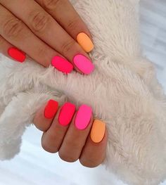 Pink And Orange Nails, Matte Nail Art, Matte Nail, Matte Nails Design, Cute Gel Nails, Summer Acrylic Nails, Short Acrylic Nails Designs, Neon Nails