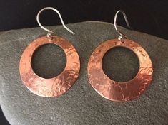 Copper Domed Disc Earrings   - I textured the copper discs with a hammer, smoothed the edges and polished to a high shine.  the copper discs hang from Sterling Silver earwires.    Each disc measures 25mm The earrings measure 36mm long including the earwires. I will send your earrings wrapped in crisp white tissue paper and include aMairi Jewellery branded gift box Hammered Copper Round Hoop Earrings, Artisan Hammered Round Hoop Earrings, Round Electroformed Metal Earrings, Electroformed Round Metal Earrings, Hammered Rose Gold Copper Earrings, Metal Jewelry Making, Metal Jewellery, Copper Jewellery, Citrine Jewelry