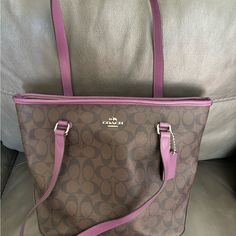 Brown Coach Purse With Purple Trim Worn But In Good Condition Brown Coach Purse, Purple Trim, Brown Coach, Coach Purse, Coach Purses, Coach Bags, Shoulder Bags, Bag Lady, Purse