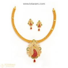 22K Gold 'Peacock' Necklace & Earring Set With Cz & Color Stones - 235-GS2981 - Buy this Latest Indian Gold Jewelry Design in 36.500 Grams for a low price of  $1,937.99 Multicolor Necklaces With Intricate Design For Formal Occasions, Multicolor Intricate Design Necklaces For Formal Events, Formal Multicolor Necklaces With Intricate Design, Formal Multicolor Bridal Necklace, Multicolor Temple Jewelry Necklaces For Formal Occasions, Multicolor Necklaces For Formal Festivals, Elegant Multicolor Necklace For Festivals, Elegant Multicolor Necklaces For Festivals, Gold Necklace Sets