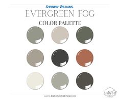 the color scheme for evergreen fog is shown in different shades and sizes, including red, green