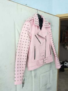 Pink Punk, Studded Jacket, Long Blonde, Women Pink, Long Blonde Hair, Studded Leather, Steam Punk, Workout Jacket, Punk Fashion